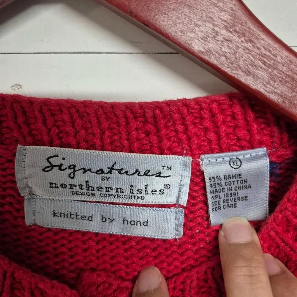 Vintage 1990s Hand Knitted Farm Theme Signature By Northern Isles Button Up 3D C - Picture 3 of 7